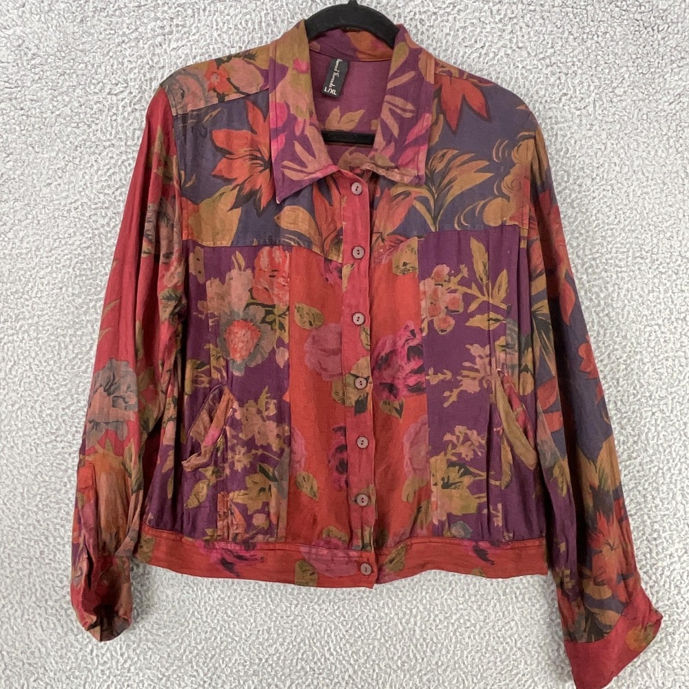 Sacred Threads Top Womens L/XL Button Multicolor Relaxed Jacket Hippie Boho